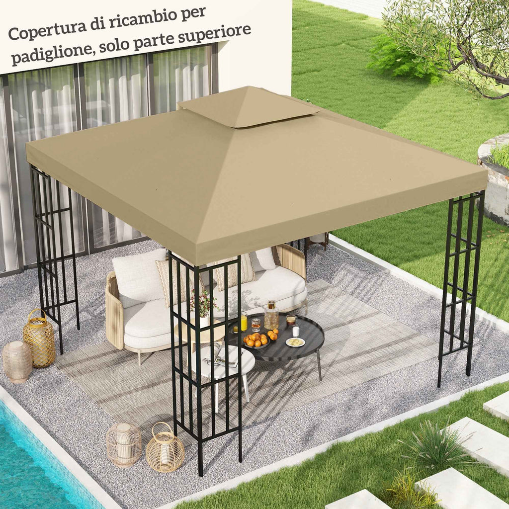 Outsunny 3x3m 2-Tier UV Resistant Replacement Gazebo Roof, Beige