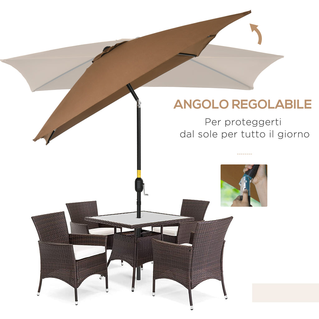 Outsunny 2x3m Rectangular Garden Umbrella with Crank and Adjustable Angle, Coffee