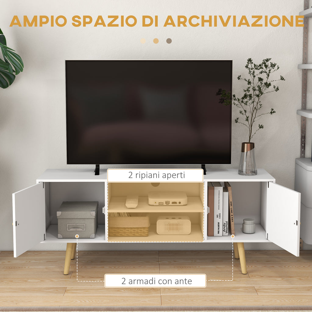 HOMCOM TV Cabinet 55" max with 2 Cabinets and 2 Open Shelves, in Wood and Chipboard, 120x34x50 cm, White - Borgè
