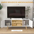 HOMCOM TV Cabinet 55" max with 2 Cabinets and 2 Open Shelves, in Wood and Chipboard, 120x34x50 cm, White - Borgè