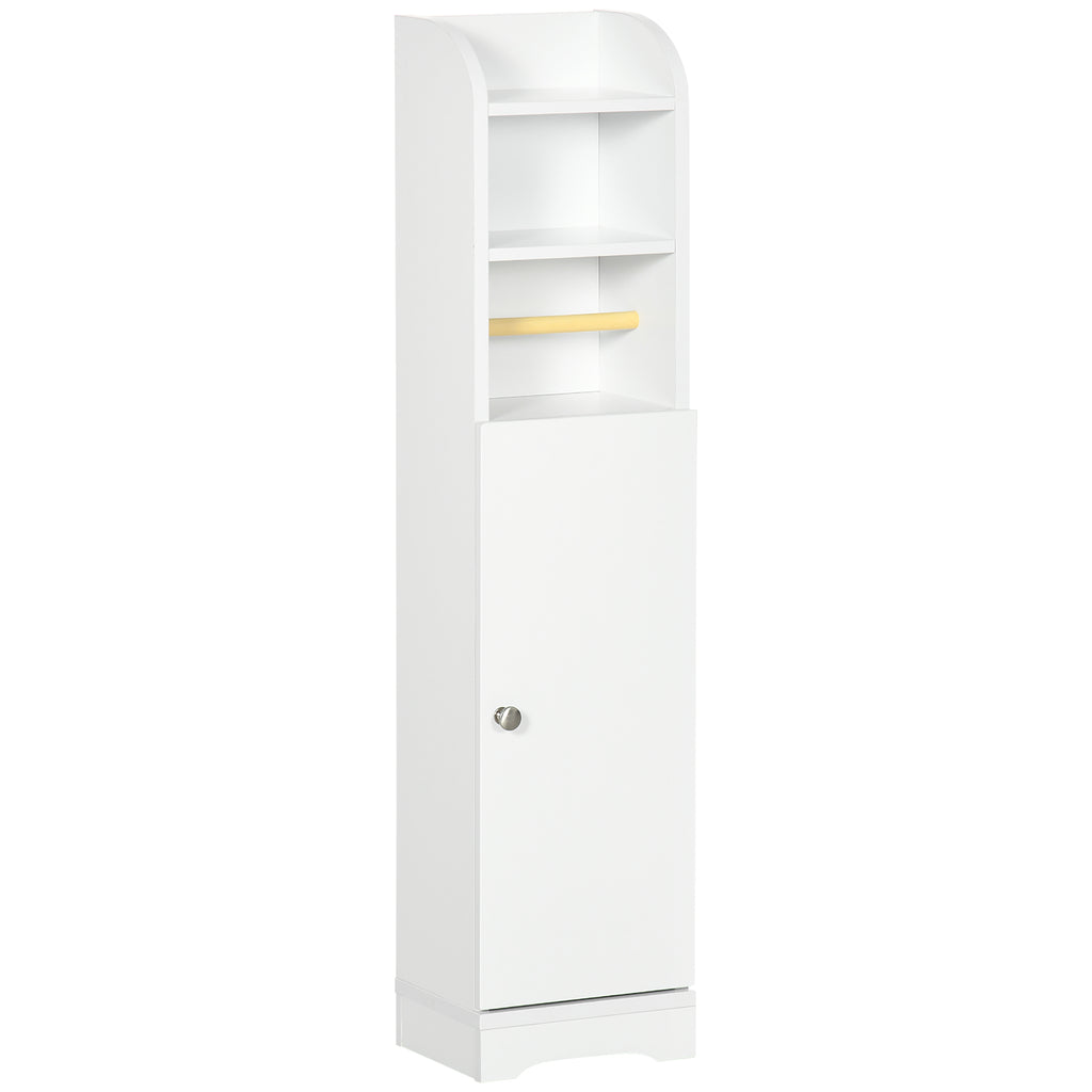 Bathroom Column with 3 Open Shelves and Adjustable 2-Tier Cabinet, Wooden, 23x18x100 cm, White