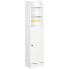 Bathroom Column with 3 Open Shelves and Adjustable 2-Tier Cabinet, Wooden, 23x18x100 cm, White