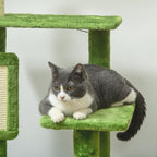 Multi-Level Cat Tree with Hammock, Scratching Post, Ball and Decorative Leaves, 49x49x142 cm, Green