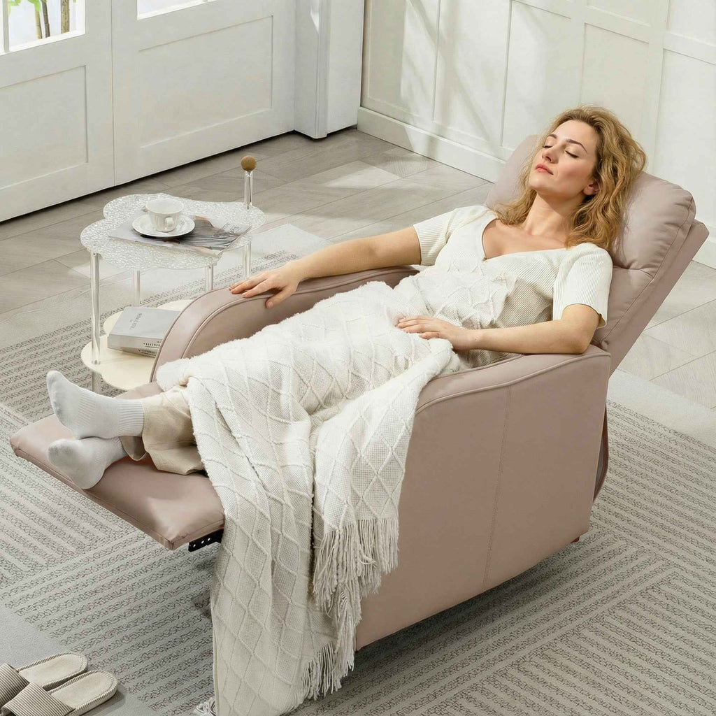 HOMCOM 160° Max Reclining Chair with Footrest, PU Leather, Wood and Steel, 65x89x100 cm, Light Brown