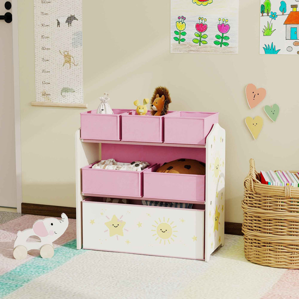 3-Tier Mobile Toy Storage Shelf with 6 Baskets, Pink