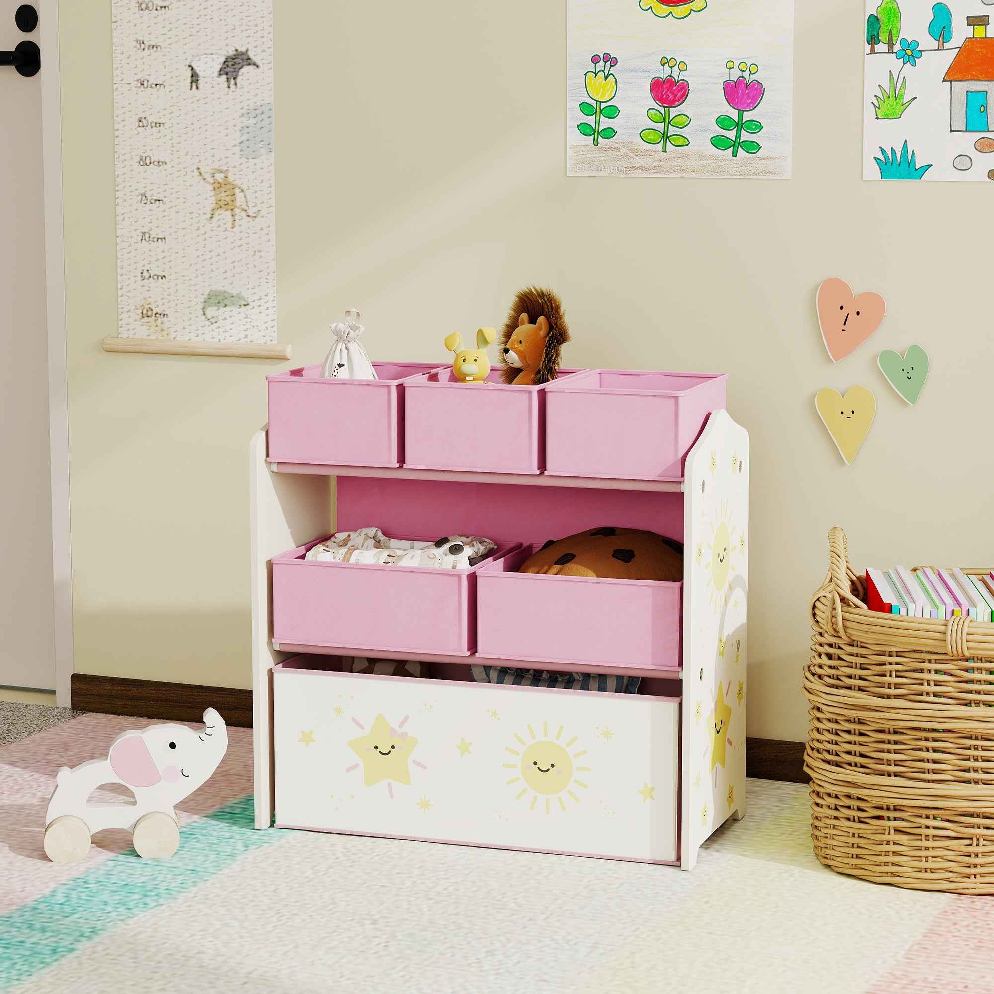 3-Tier Mobile Toy Storage Shelf with 6 Baskets, Pink