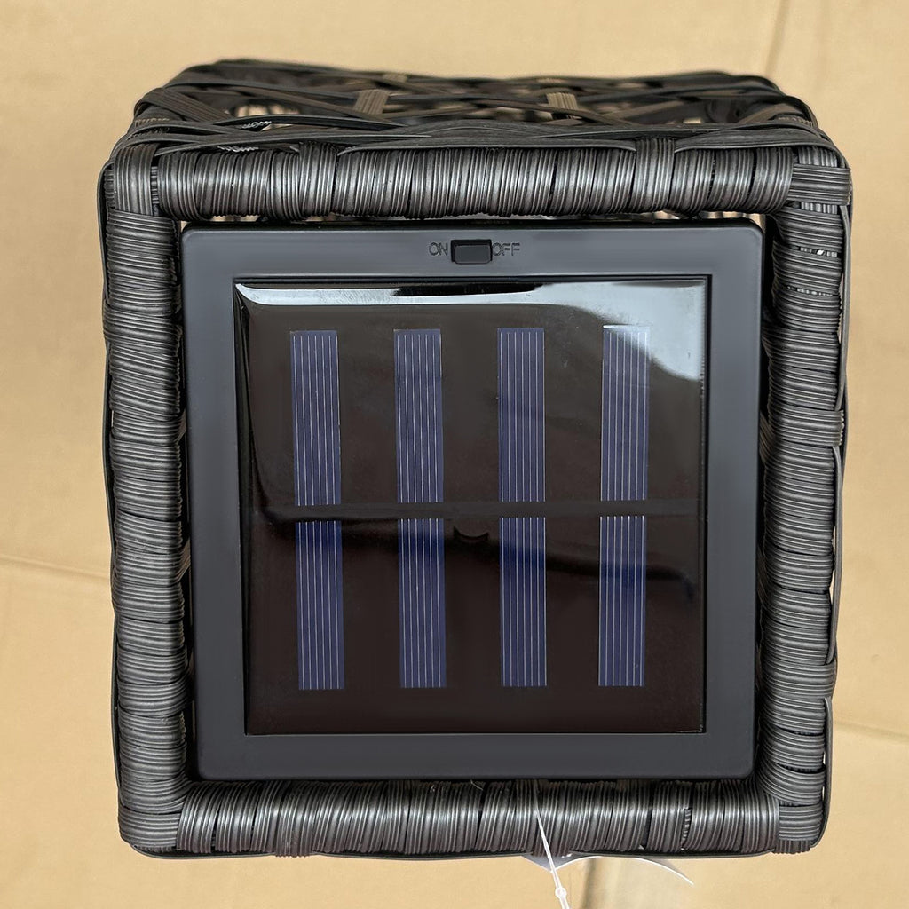 Solar Garden Lamp with LED Lighting, in Steel and PE Rattan, 20x20x68 cm, Gray