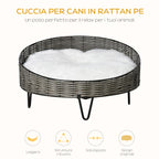PE Rattan Dog and Cat Bed with Washable Plush Cushion, Φ60x32cm Dark Grey