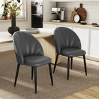 Set of 2 PU Leather Dining Chairs with Metal Legs and Shell Backrest, Dark Gray