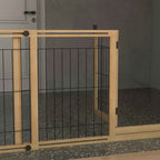 PawHut Extendable Dog Gate with Door and 2 Panels, Triangular Feet, 112-159x70 cm, Natural Wood