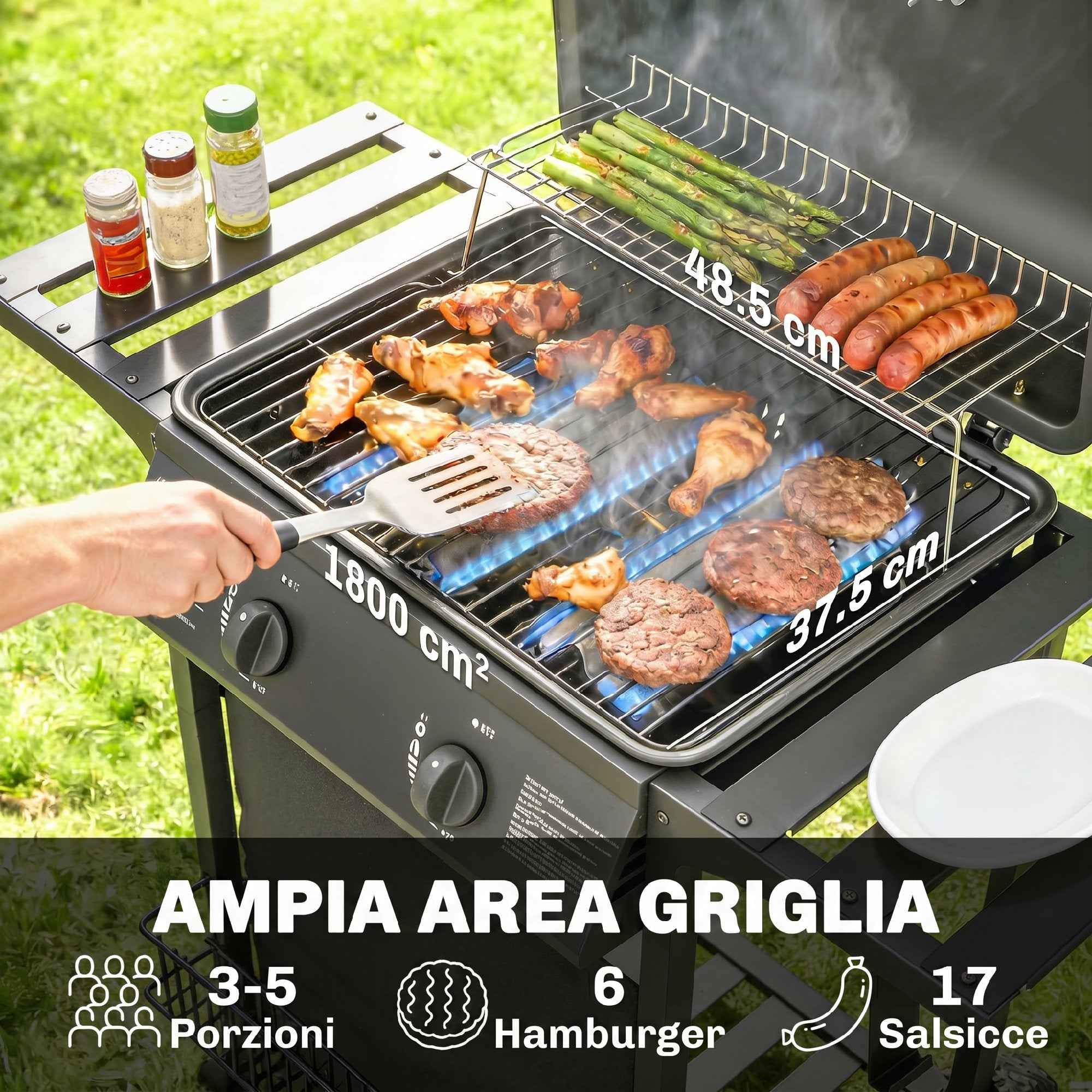 Outsunny Gas Barbecue, 2 Burners, Side Tables, Grease Tray, Black.