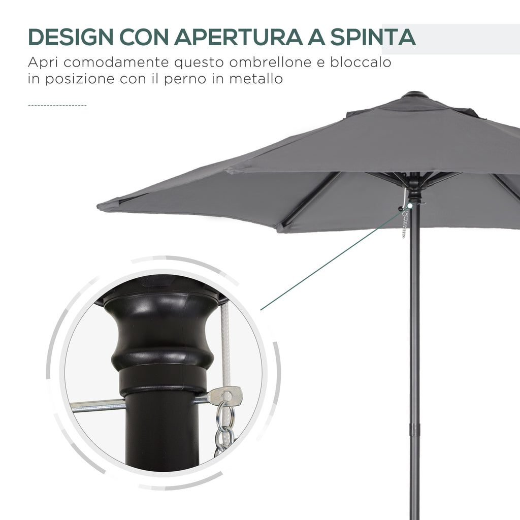 Garden Umbrella 2x2 m with 6 Ribs with Air Vent, in Aluminium, Metal and Dark Gray Polyester