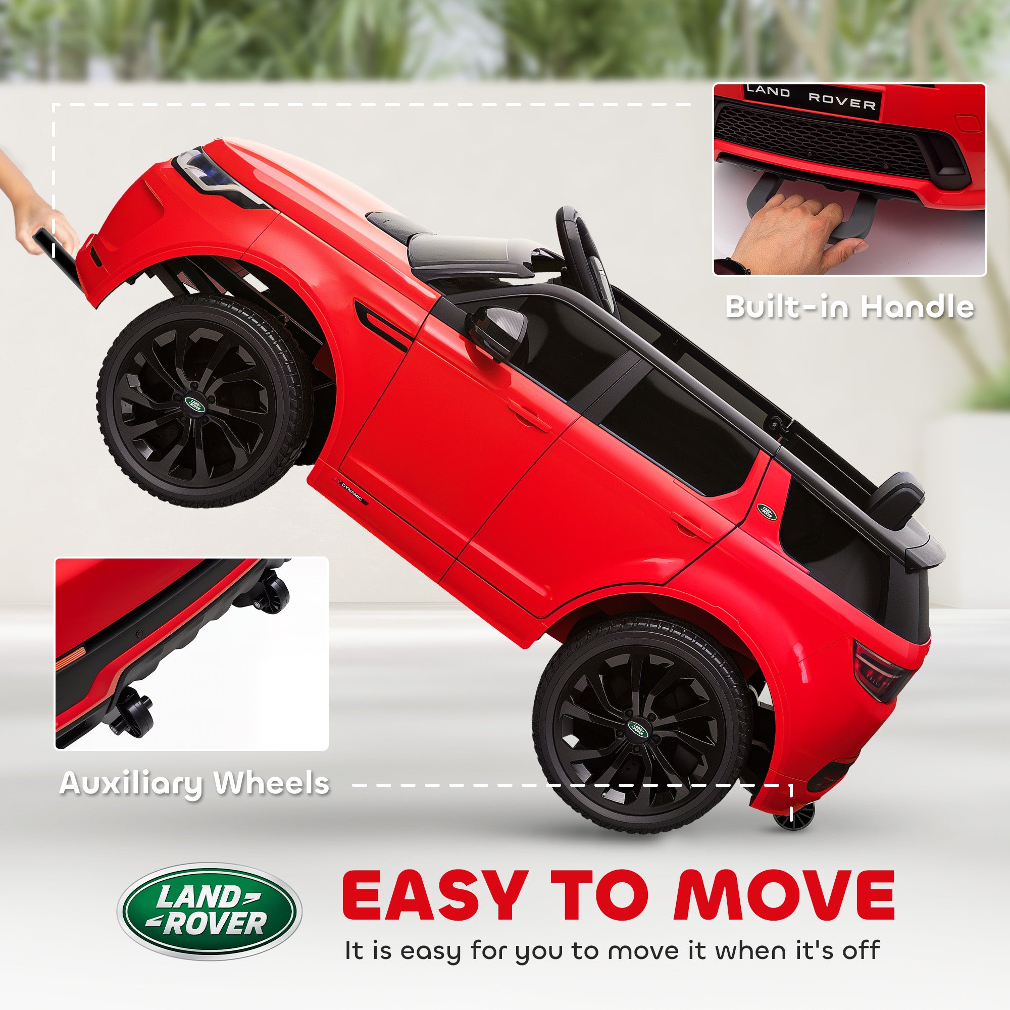 Electric Ride-On Car for Kids Licensed Land Rover with Headlights, Horn and Belt, 106x65.5x51 cm, Red