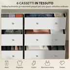 6-Drawer Folding Chest with Double Handles, Made of Wood, Steel and Fabric, 114x30x70 cm, White and Grey