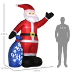 Inflatable Santa Claus with White LED Lights and Inflator Included, 146x77x238 cm