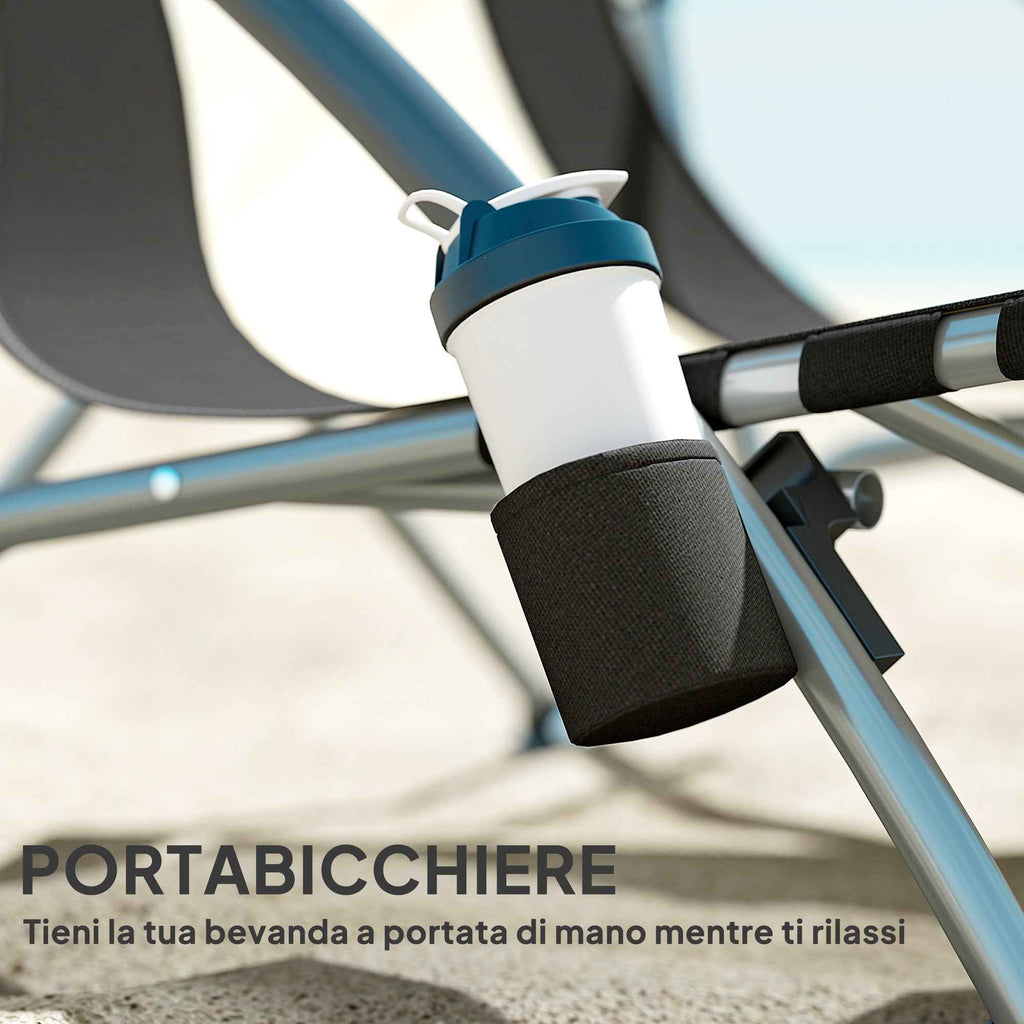 Outsunny Folding Beach Chair with Mesh Backrest and Cup Holder, Metal and Oxford Fabric, 58x55x62 cm, Black