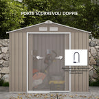 Metal Garden Shed with Vents and Double Sliding Door, 2.1x1.3m, Light Brown