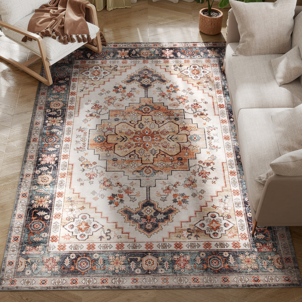 Bohemian Rug Non-Slip and Washable Short Pile for Living Room and Bedroom, 230x160 cm, Brown