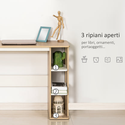 HOMCOM Modern Wooden Desk with 3-Tier Shelf, 100x44x74cm, White and Oak - Borgè