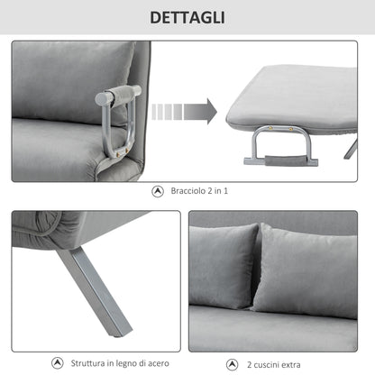 Single Sofa Bed in Faux Leather with 5-Position Adjustable Seat, 105x80x78 cm, Light Grey