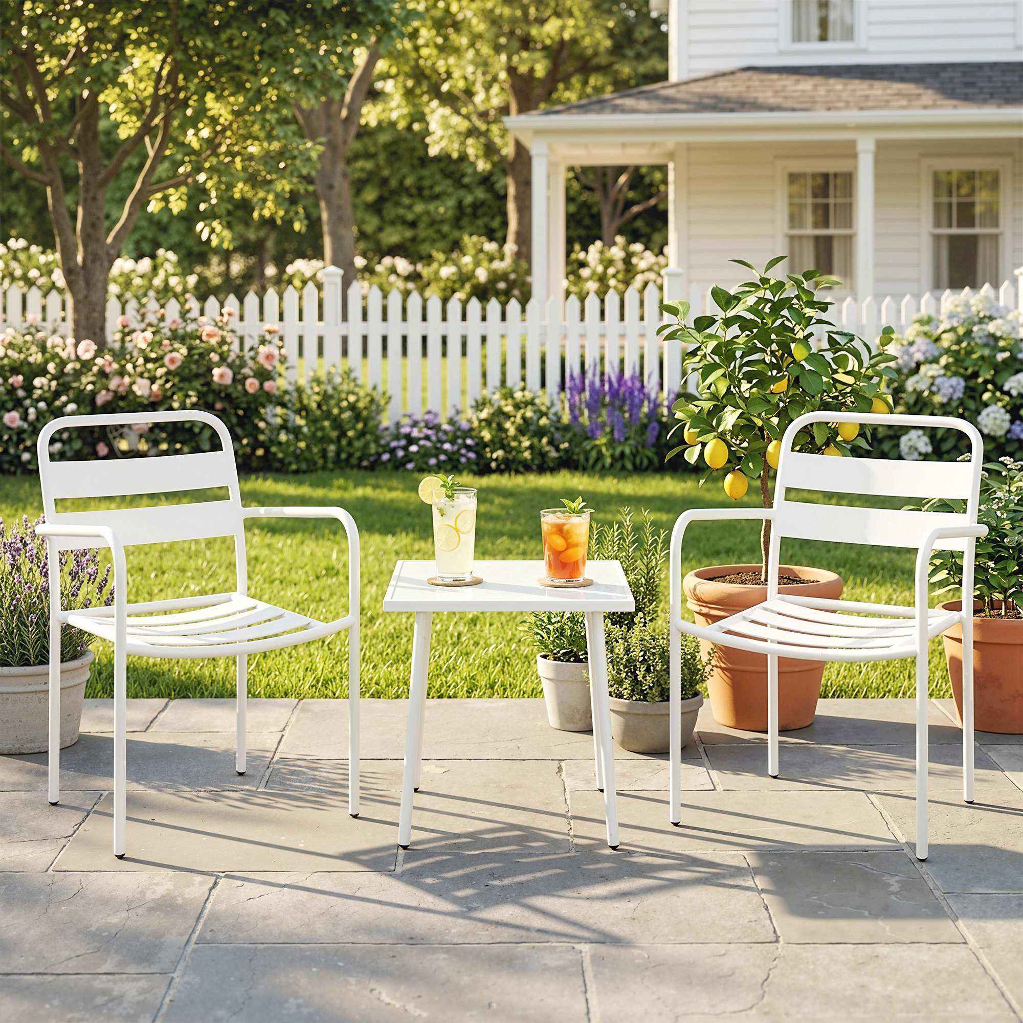 Outsunny 3-piece bistro set: glass table and 2 chairs, white outdoor furniture.