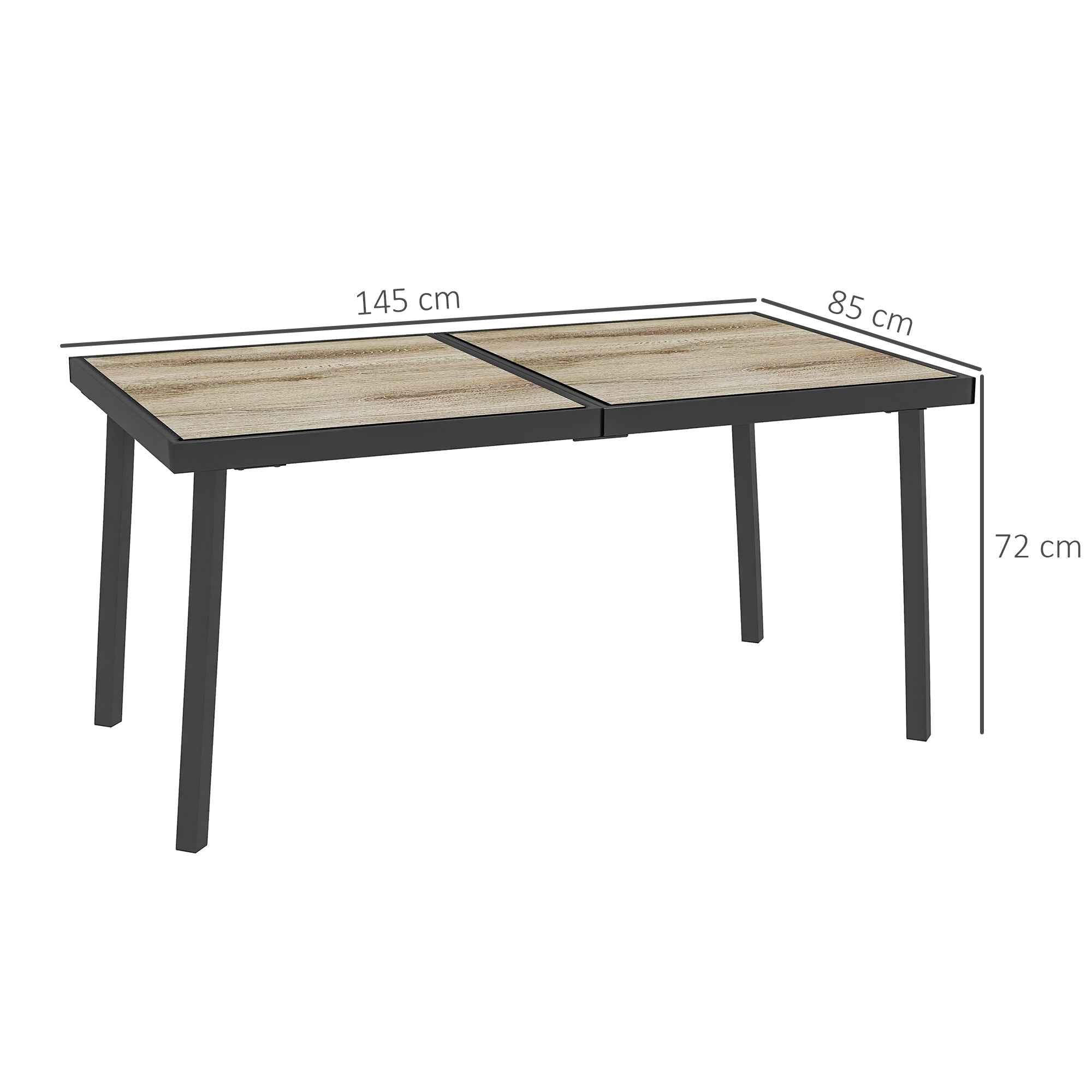 Outsunny Garden and Outdoor Dining Table, Wood Effect Top, 145x85 cm