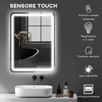 HOMCOM LED Touch Bathroom Mirror with Dimmable Light, 3 Temperatures and Anti-Fog, 60x80 cm