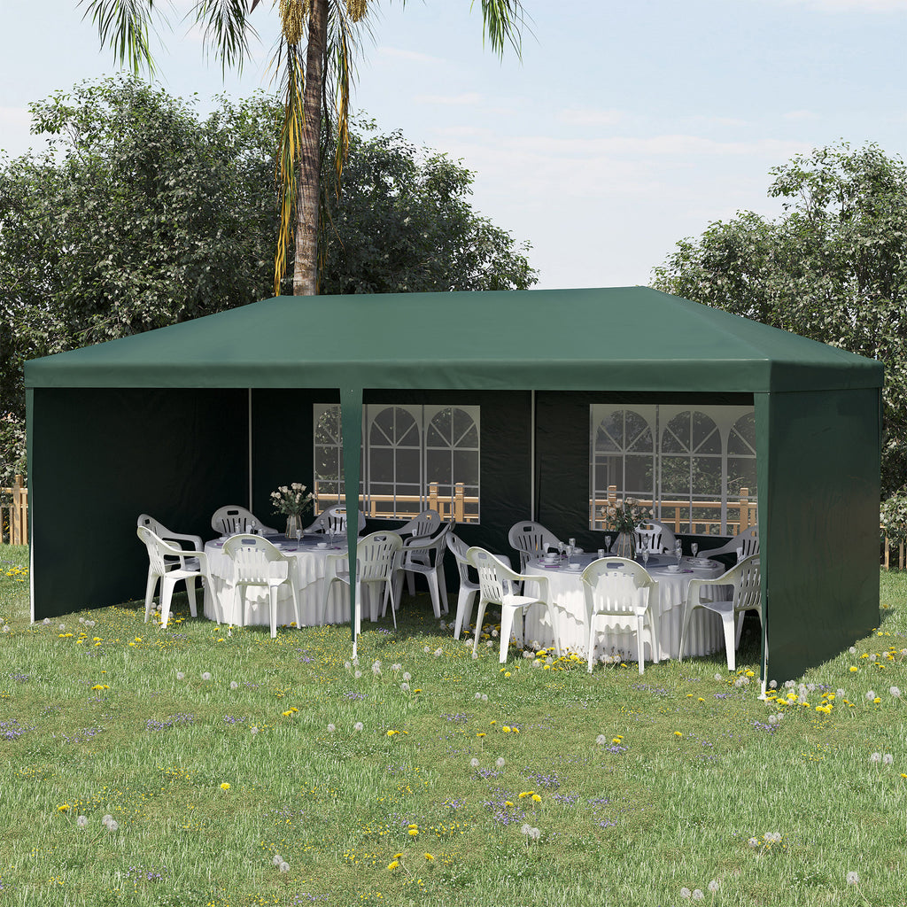 6x3m Garden Gazebo for Events with Removable Walls and Transparent Windows, Green