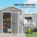 Outsunny Garden Shed, Plastic Storage Shed with Floor, Window, Lockable Door and Vents, Grey