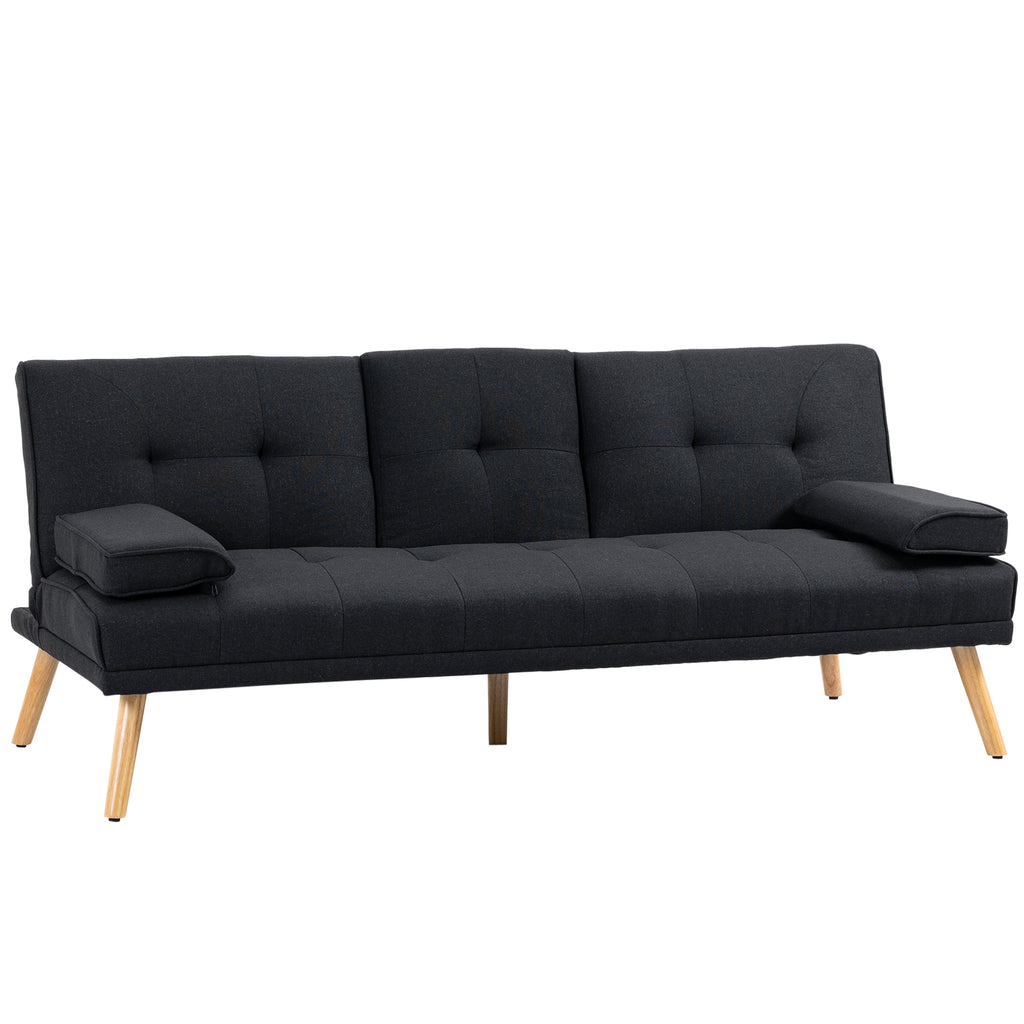 3-Seater Reclining Sofa Bed with Linen Effect Covering and Drop-leaf Table, Gray
