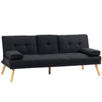 3-Seater Reclining Sofa Bed with Linen Effect Covering and Drop-leaf Table, Gray