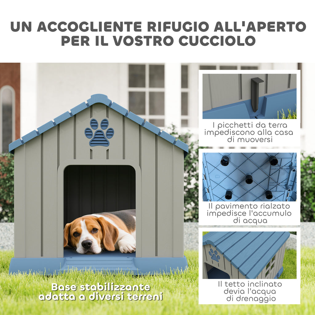 Waterproof Outdoor Dog House for Medium Dogs with Raised Base and Windows, 85x79x82 cm, Grey