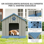 Waterproof Outdoor Dog House for Medium Dogs with Raised Base and Windows, 85x79x82 cm, Grey