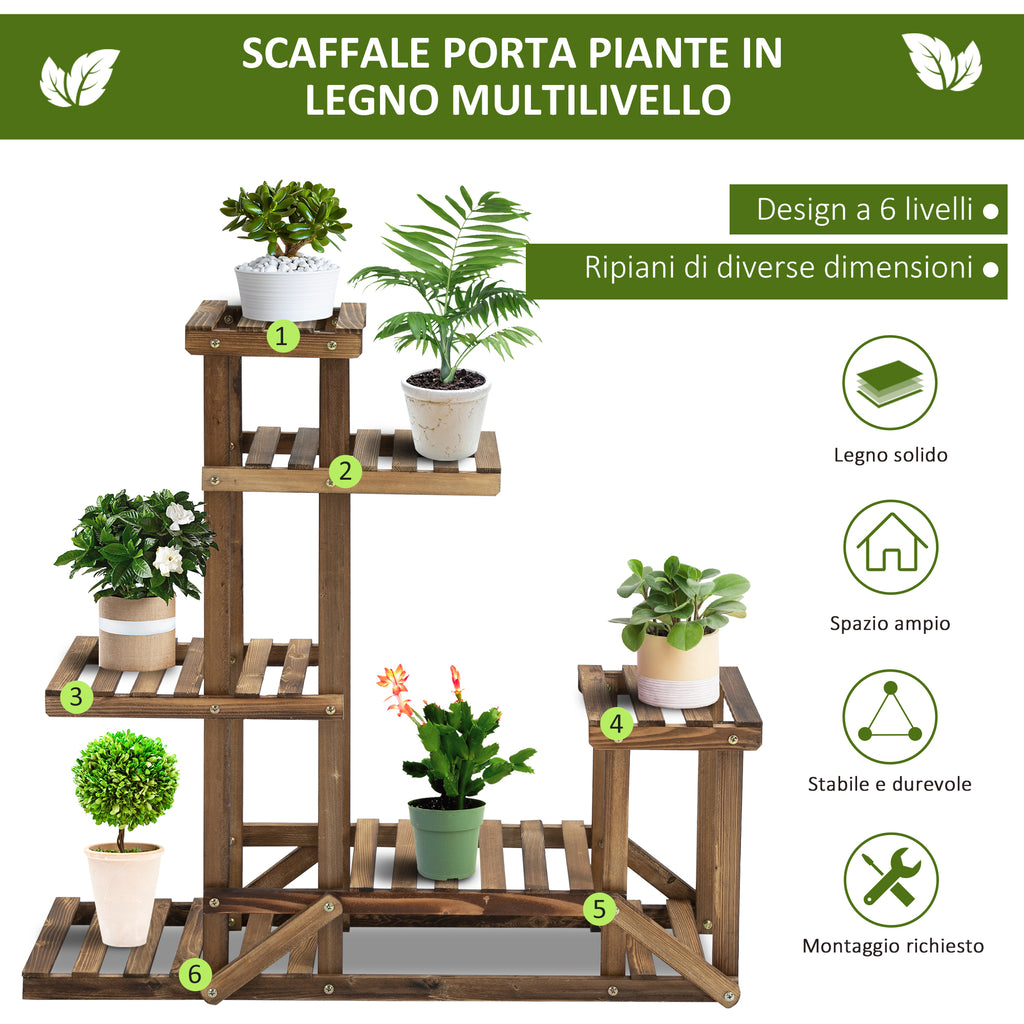 6-Tier Asymmetrical Wooden Plant Stand for Garden and Home, 98x28x96.5cm