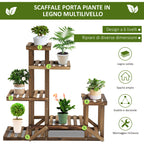 6-Tier Asymmetrical Wooden Plant Stand for Garden and Home, 98x28x96.5cm