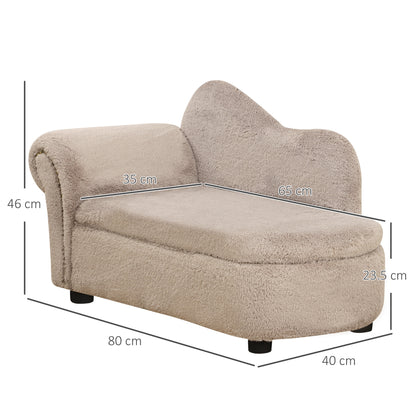 Raised Dog Sofa with Retractable Storage Space, Wood and Velvet Fabric, 80x40x46 cm, Beige