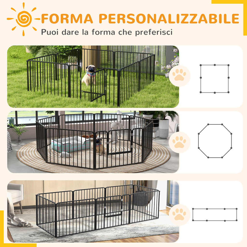 8-Panel Modular Indoor/Outdoor Dog Playpen, Steel, 164x164x60 cm, Black