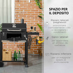 Outsunny Charcoal Barbecue with Lid, Thermometer, Adjustable Grill, Wheels and Side Tables, Black