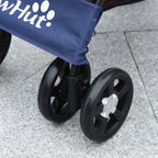 Dog Stroller with Basket, Cushion and 2 Leashes, in Steel and Oxford Fabric, 81x48x99 cm, Black and Dark Blue
