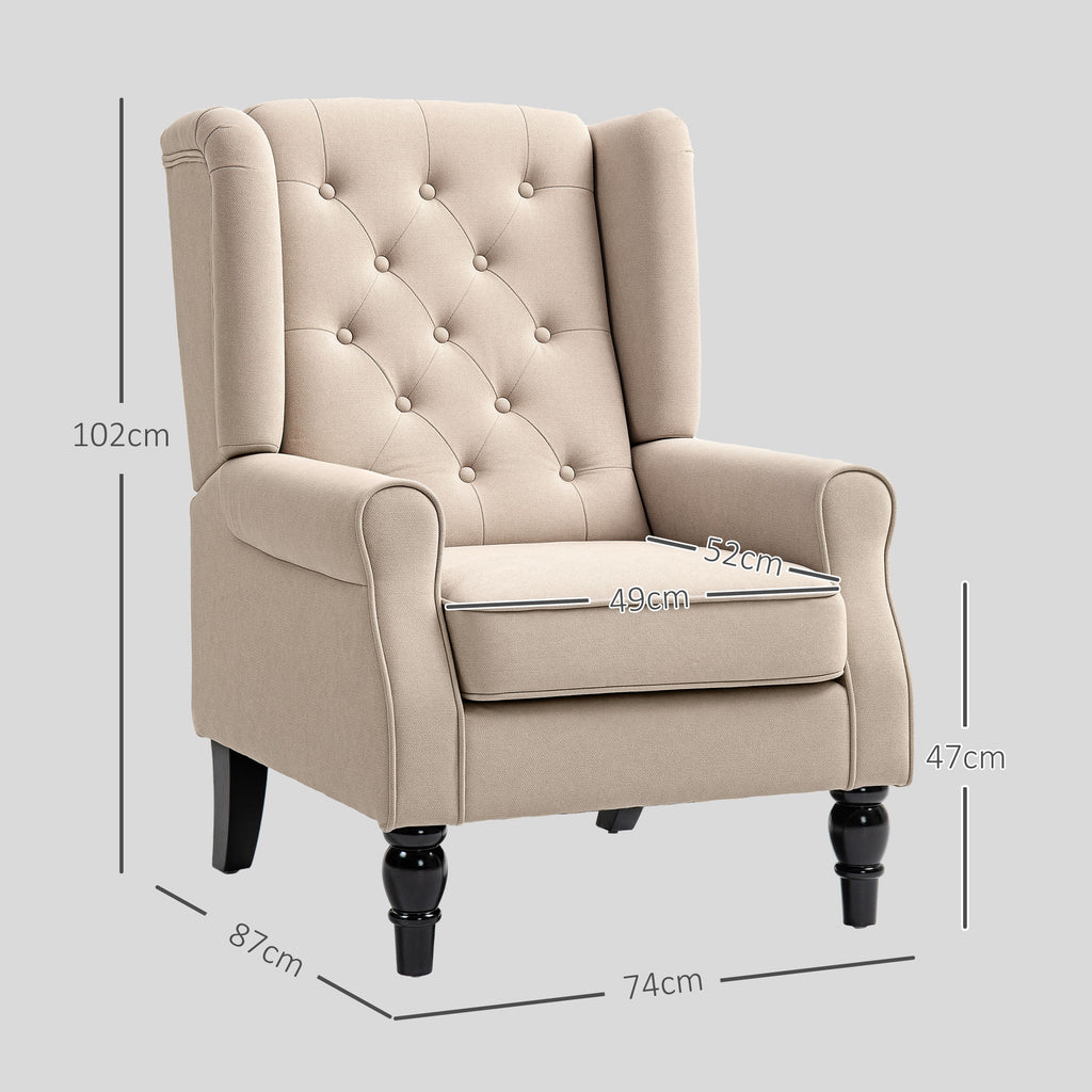 French Style Living Room Armchair with Padded Seat and Cushions, Polyester, 74x86x102 cm, Beige