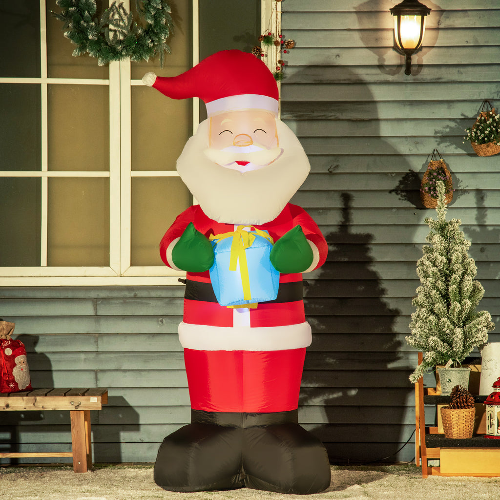 Inflatable Santa Claus with Gift, 3 LED Lights and Inflator Included, 77x68x184cm