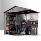 Wood Effect Steel Garden Shed with Double Sliding Doors, 236x196x208 cm, Brown
