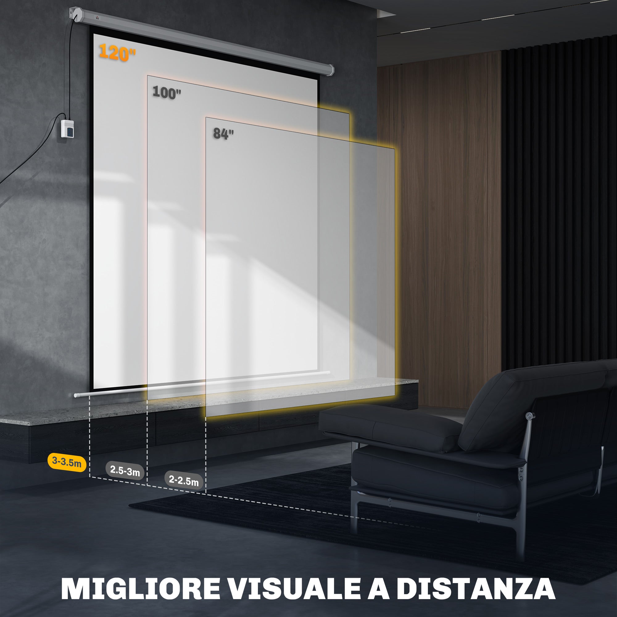 Motorized Projector Screen 120" with Remote Control, Plastic and Metal, 236.5x8x236.5 cm, White