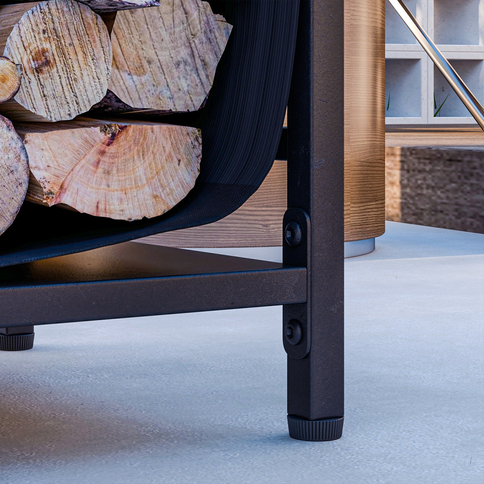 Outsunny Outdoor and Indoor Steel Log Rack with 600D Oxford Fabric Carrying Bag, 49x34x44 cm, Black