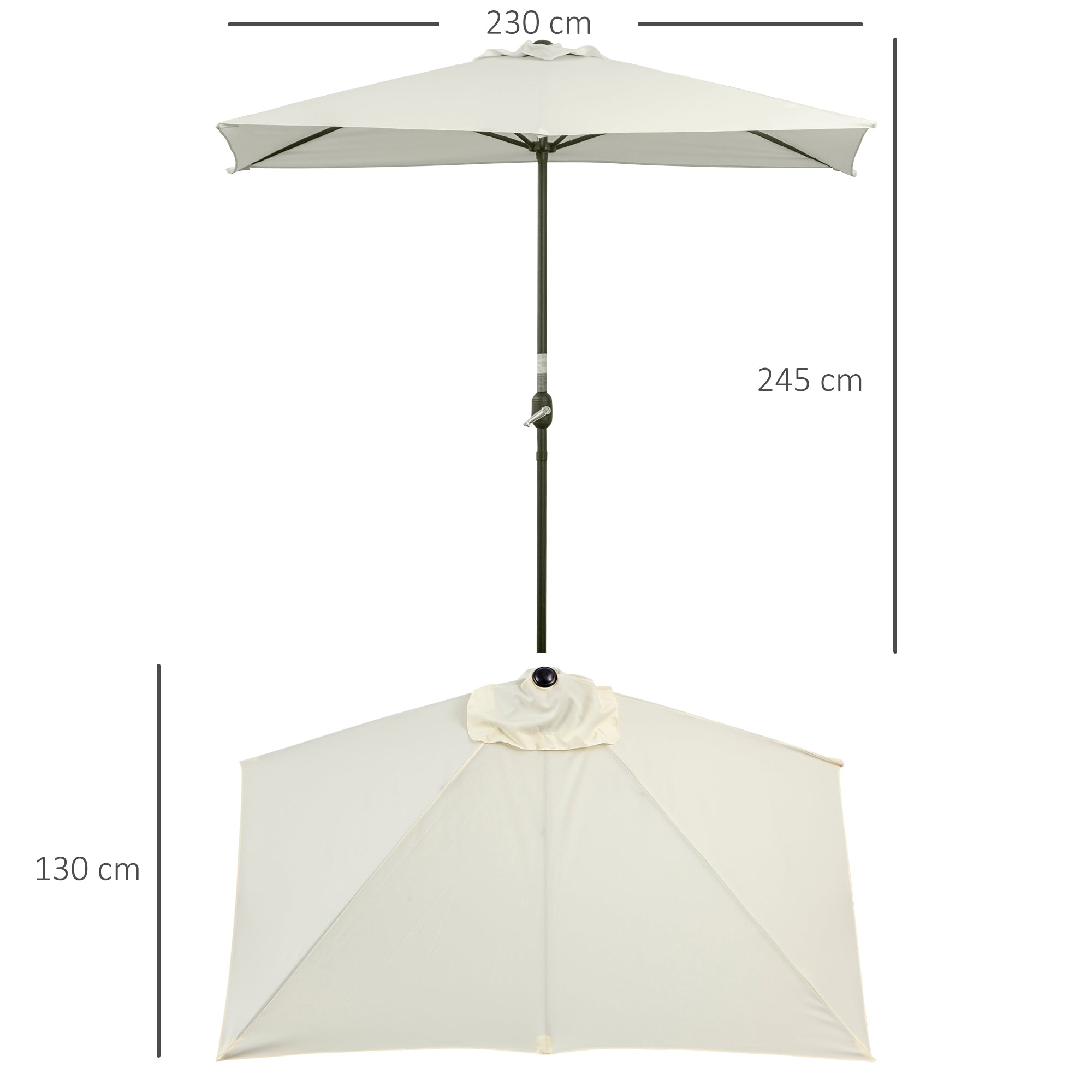 Space-Saving Crescent Wall-Mounted Umbrella with Crank Opening, Beige
