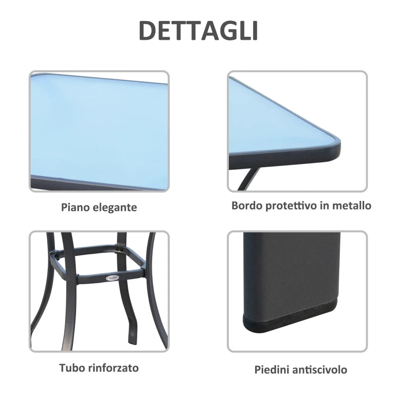Modern Coffee Table with Tempered Glass Top, Outdoor Garden Table with Metal Frame, 68.5 x 68.5 x 84 cm, Grey - Borge' Group Limited