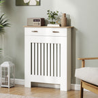 Anti-Tip Slatted Radiator Cover with Drawer, Wooden, 78x19x97 cm, White