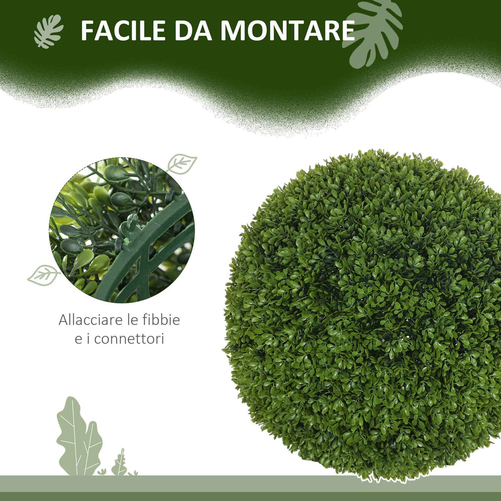 HOMCOM Set of 2 Artificial Boxwood Plants in PE, Ø40 cm, for Indoor and Outdoor Use, Green