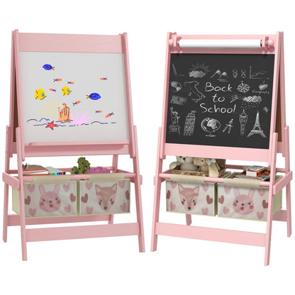 Children's Blackboard with Easel 3 in 1 and 2 Containers, Age 3-8 years, 54x46.5x93cm, Pink