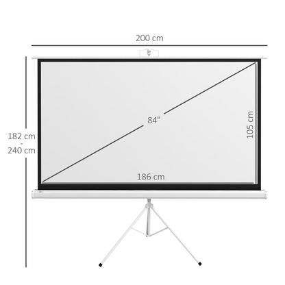 Projector Screen 84" with Adjustable Tripod, Plastic and Metal, 200x8x118 cm, White